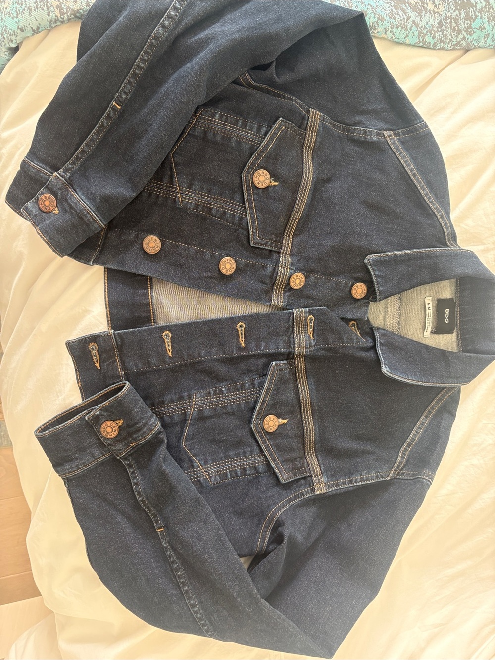 BDG Dark Blue Denim Jacket with Contrast Gold Stitching